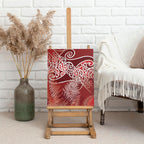 Aotearoa Maori Koru Curves Canvas Wall Art Silver Ferns - Crimson Red