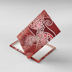 Aotearoa Maori Koru Curves Canvas Wall Art Silver Ferns - Crimson Red