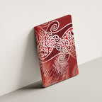 Aotearoa Maori Koru Curves Canvas Wall Art Silver Ferns - Crimson Red