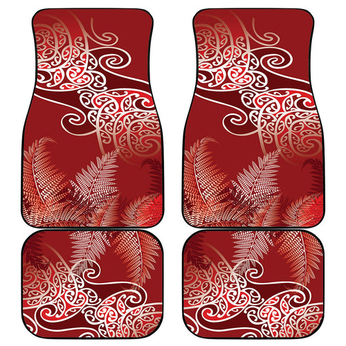 Aotearoa Maori Koru Curves Car Mats Silver Ferns - Crimson Red