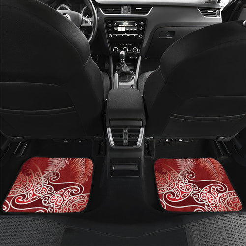 Aotearoa Maori Koru Curves Car Mats Silver Ferns - Crimson Red