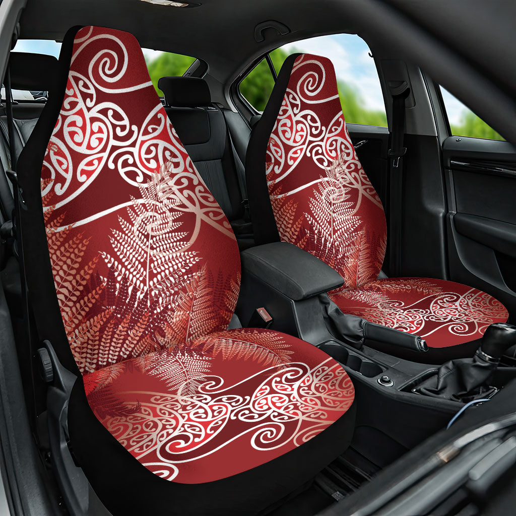 Aotearoa Maori Koru Curves Car Seat Cover Silver Ferns - Crimson Red
