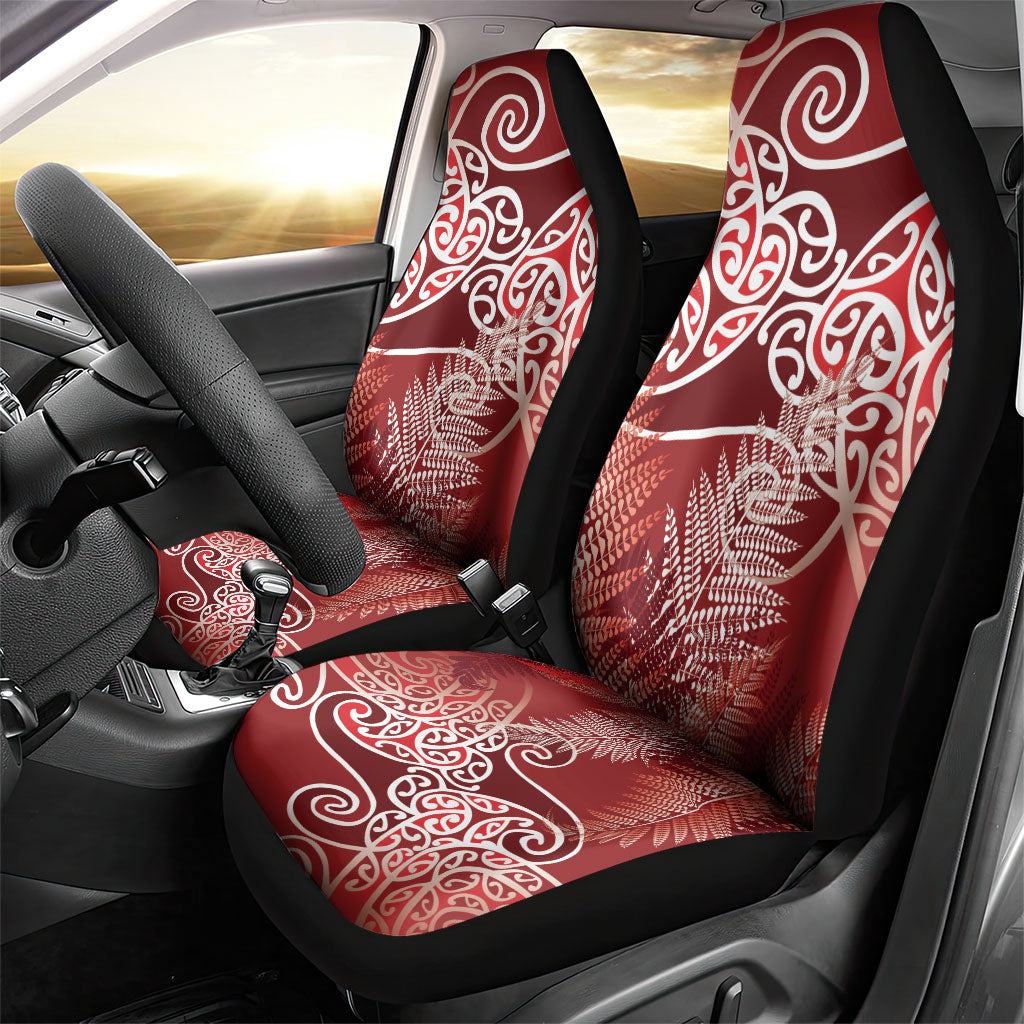 Aotearoa Maori Koru Curves Car Seat Cover Silver Ferns - Crimson Red