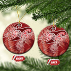 Aotearoa Maori Koru Curves Ceramic Ornament Silver Ferns - Crimson Red