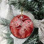 Aotearoa Maori Koru Curves Ceramic Ornament Silver Ferns - Crimson Red