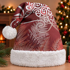 Aotearoa Maori Koru Curves Christmas Santa Hat Silver Ferns - Crimson Red