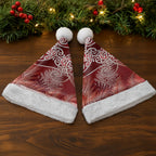Aotearoa Maori Koru Curves Christmas Santa Hat Silver Ferns - Crimson Red