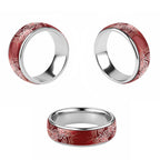 Aotearoa Maori Koru Curves Classic Ring Silver Ferns - Crimson Red