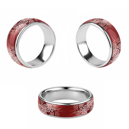 Aotearoa Maori Koru Curves Classic Ring Silver Ferns - Crimson Red