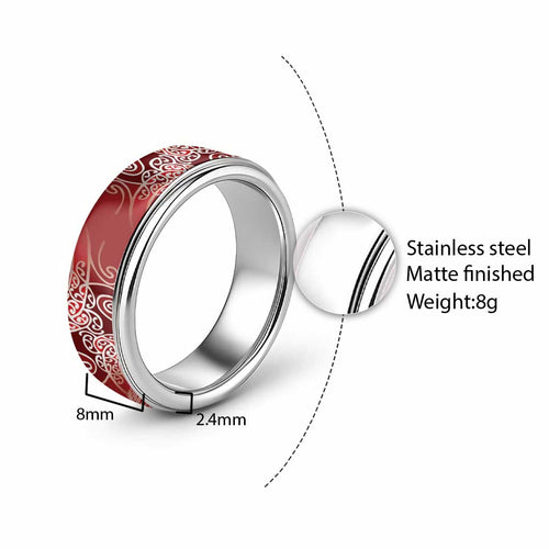 Aotearoa Maori Koru Curves Classic Ring Silver Ferns - Crimson Red