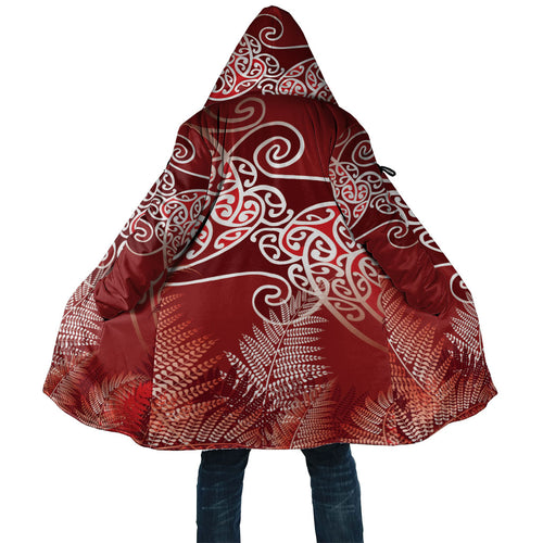 Aotearoa Maori Koru Curves Cloak Silver Ferns - Crimson Red