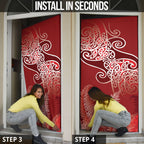 Aotearoa Maori Koru Curves Door Cover Silver Ferns - Crimson Red