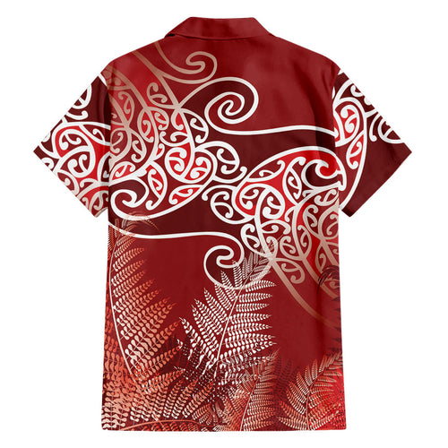 Aotearoa Maori Koru Curves Family Matching Off The Shoulder Long Sleeve Dress and Hawaiian Shirt Silver Ferns - Crimson Red