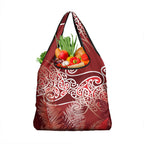 Aotearoa Maori Koru Curves Grocery Bag Silver Ferns - Crimson Red