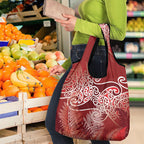 Aotearoa Maori Koru Curves Grocery Bag Silver Ferns - Crimson Red
