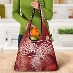 Aotearoa Maori Koru Curves Grocery Bag Silver Ferns - Crimson Red