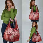 Aotearoa Maori Koru Curves Grocery Bag Silver Ferns - Crimson Red