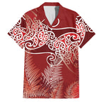 Aotearoa Maori Koru Curves Hawaiian Shirt Silver Ferns - Crimson Red