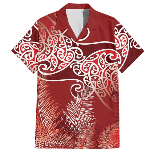 Aotearoa Maori Koru Curves Hawaiian Shirt Silver Ferns - Crimson Red