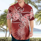 Aotearoa Maori Koru Curves Hawaiian Shirt Silver Ferns - Crimson Red