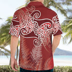 Aotearoa Maori Koru Curves Hawaiian Shirt Silver Ferns - Crimson Red