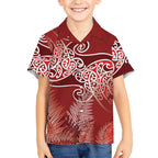 Aotearoa Maori Koru Curves Hawaiian Shirt Silver Ferns - Crimson Red