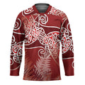 Aotearoa Maori Koru Curves Hockey Jersey Silver Ferns - Crimson Red