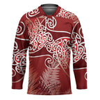 Aotearoa Maori Koru Curves Hockey Jersey Silver Ferns - Crimson Red