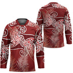 Aotearoa Maori Koru Curves Hockey Jersey Silver Ferns - Crimson Red