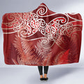 Aotearoa Maori Koru Curves Hooded Blanket Silver Ferns - Crimson Red