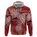 Aotearoa Maori Koru Curves Hoodie Silver Ferns - Crimson Red