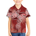 Aotearoa Maori Koru Curves Kid Hawaiian Shirt Silver Ferns - Crimson Red
