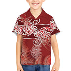 Aotearoa Maori Koru Curves Kid Hawaiian Shirt Silver Ferns - Crimson Red