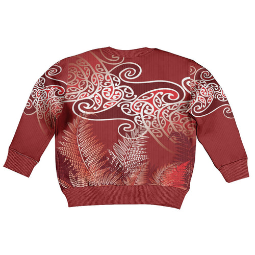 Aotearoa Maori Koru Curves Kid Ugly Christmas Sweater Silver Ferns - Crimson Red