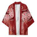 Aotearoa Maori Koru Curves Kimono Silver Ferns - Crimson Red