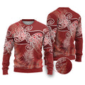 Aotearoa Maori Koru Curves Ugly Christmas Sweater Silver Ferns - Crimson Red