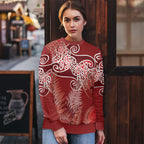 Aotearoa Maori Koru Curves Ugly Christmas Sweater Silver Ferns - Crimson Red