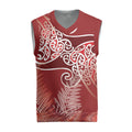 Aotearoa Maori Koru Curves Christmas Knitted V-Neck Vest Silver Ferns - Crimson Red