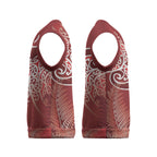 Aotearoa Maori Koru Curves Christmas Knitted V-Neck Vest Silver Ferns - Crimson Red