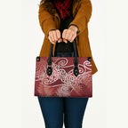 Aotearoa Maori Koru Curves Leather Bag Silver Ferns - Crimson Red