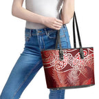 Aotearoa Maori Koru Curves Leather Tote Bag Silver Ferns - Crimson Red