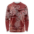 Aotearoa Maori Koru Curves Long Sleeve Shirt Silver Ferns - Crimson Red