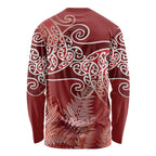 Aotearoa Maori Koru Curves Long Sleeve Shirt Silver Ferns - Crimson Red