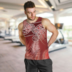 Aotearoa Maori Koru Curves Men Tank Top Silver Ferns - Crimson Red
