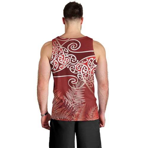 Aotearoa Maori Koru Curves Men Tank Top Silver Ferns - Crimson Red