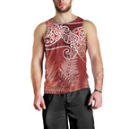 Aotearoa Maori Koru Curves Men Tank Top Silver Ferns - Crimson Red