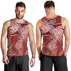 Aotearoa Maori Koru Curves Men Tank Top Silver Ferns - Crimson Red