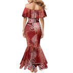 Aotearoa Maori Koru Curves Mermaid Dress Silver Ferns - Crimson Red