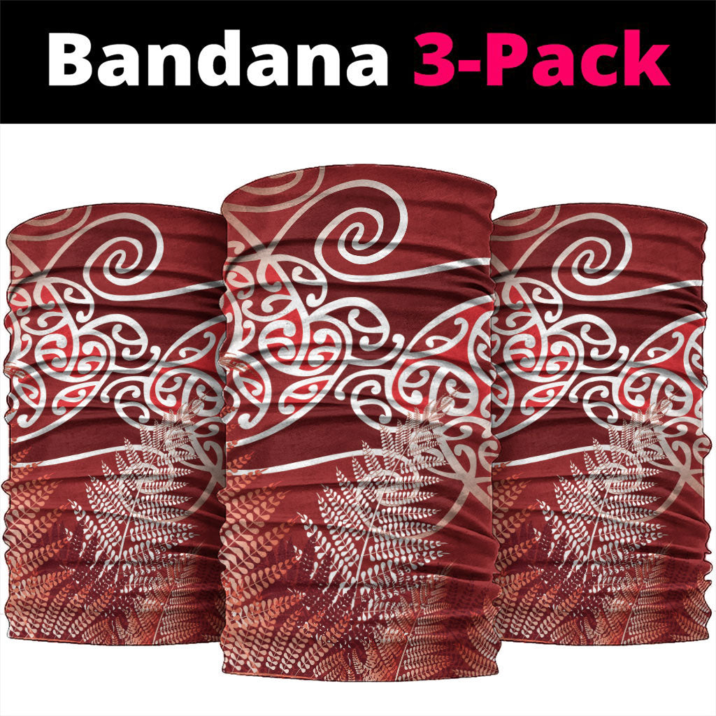 Aotearoa Maori Koru Curves Neck Gaiter Silver Ferns - Crimson Red