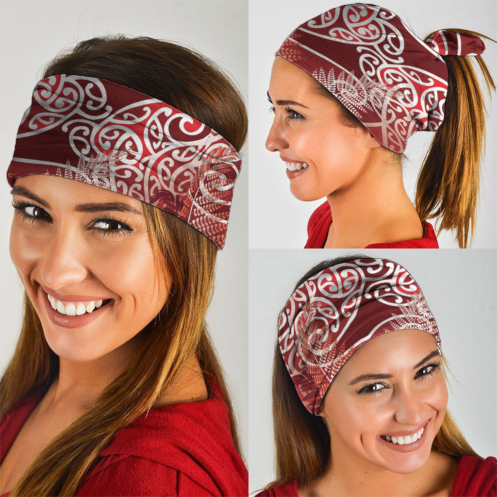 Aotearoa Maori Koru Curves Neck Gaiter Silver Ferns - Crimson Red